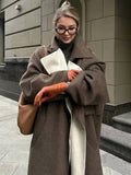 Aurohaya Long Wool Coat with Button Closure, Pockets, and Lapel Collar Elegant Casual Oversized Winter Jacket for Women