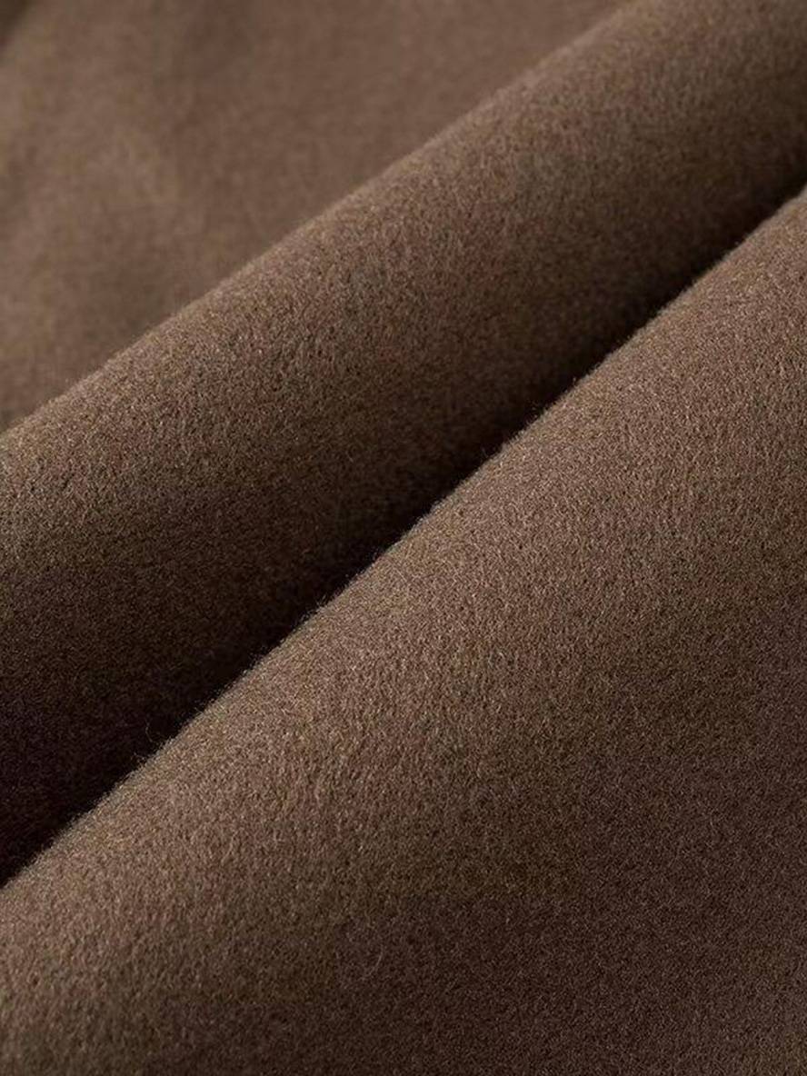 Aurohaya Long Wool Coat with Button Closure, Pockets, and Lapel Collar Elegant Casual Oversized Winter Jacket for Women