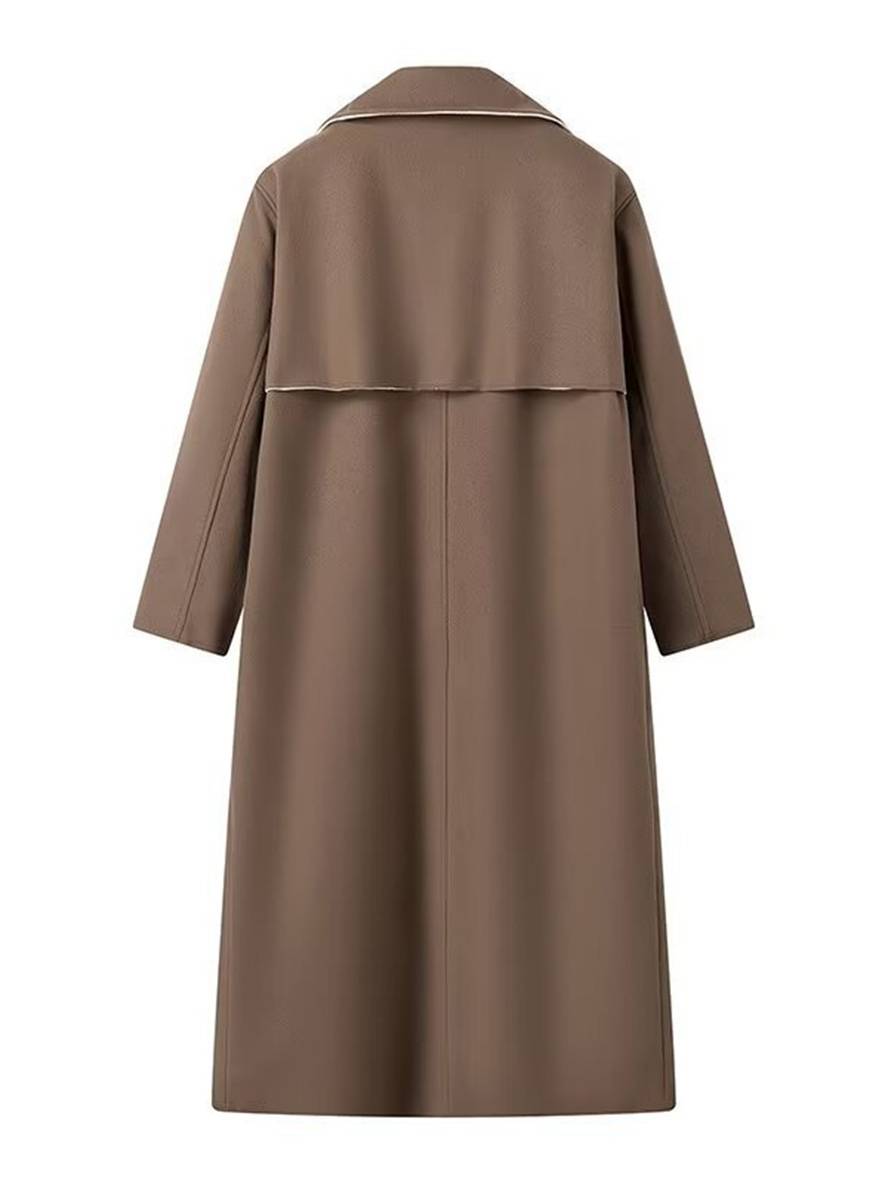 Aurohaya Long Wool Coat with Button Closure, Pockets, and Lapel Collar Elegant Casual Oversized Winter Jacket for Women