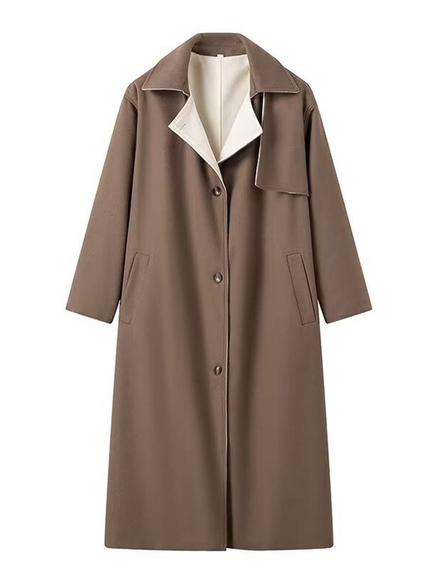 Aurohaya Long Wool Coat with Button Closure, Pockets, and Lapel Collar Elegant Casual Oversized Winter Jacket for Women