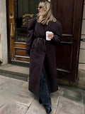 Aurohaya Women’s Long Double Breasted Peacoat with Notched Collar Oversized Elegant Winter Jacket