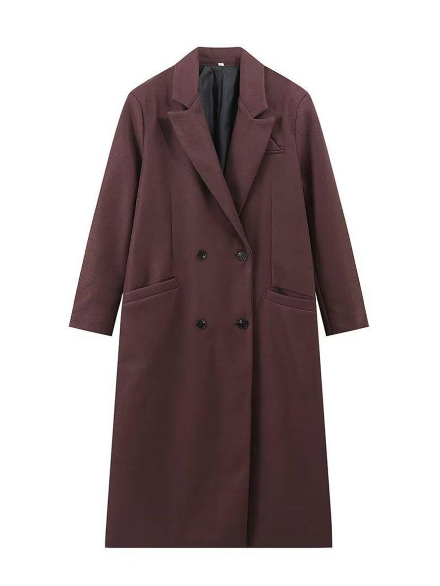 Aurohaya Women’s Long Double Breasted Peacoat with Notched Collar Oversized Elegant Winter Jacket