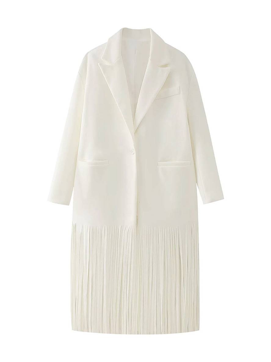 Aurohaya Women’s Long Wool Coat with Fringe Buttons Oversized Elegant Winter Jacket