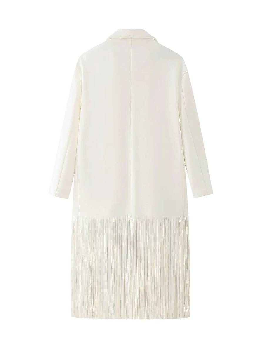 Aurohaya Women’s Long Wool Coat with Fringe Buttons Oversized Elegant Winter Jacket