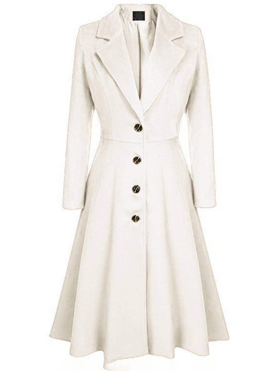 Aurohaya Elegant Wool Trapeze Coat with Button Front Lapel Collar for Women Casual Stylish Winter Jacket