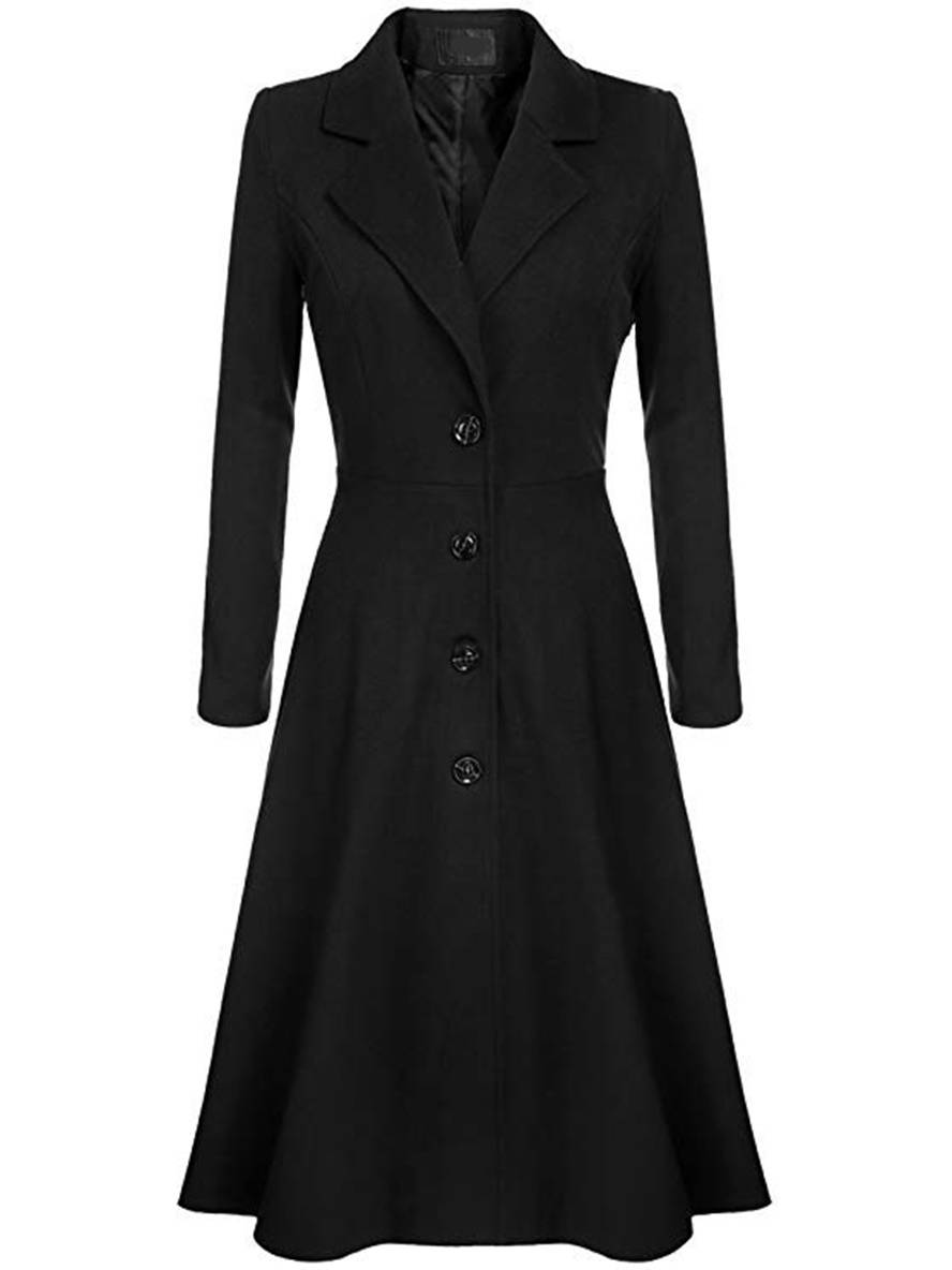Aurohaya Elegant Wool Trapeze Coat with Button Front Lapel Collar for Women Casual Stylish Winter Jacket