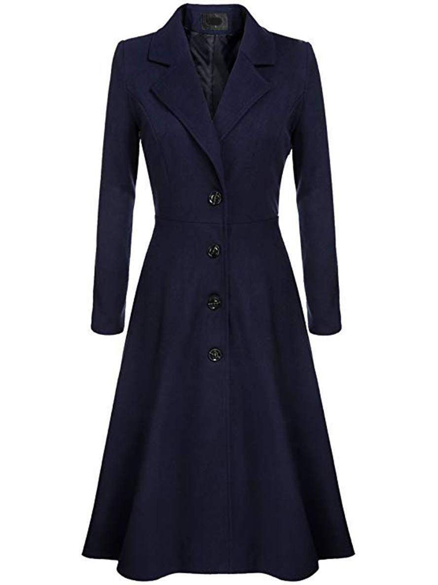 Aurohaya Elegant Wool Trapeze Coat with Button Front Lapel Collar for Women Casual Stylish Winter Jacket