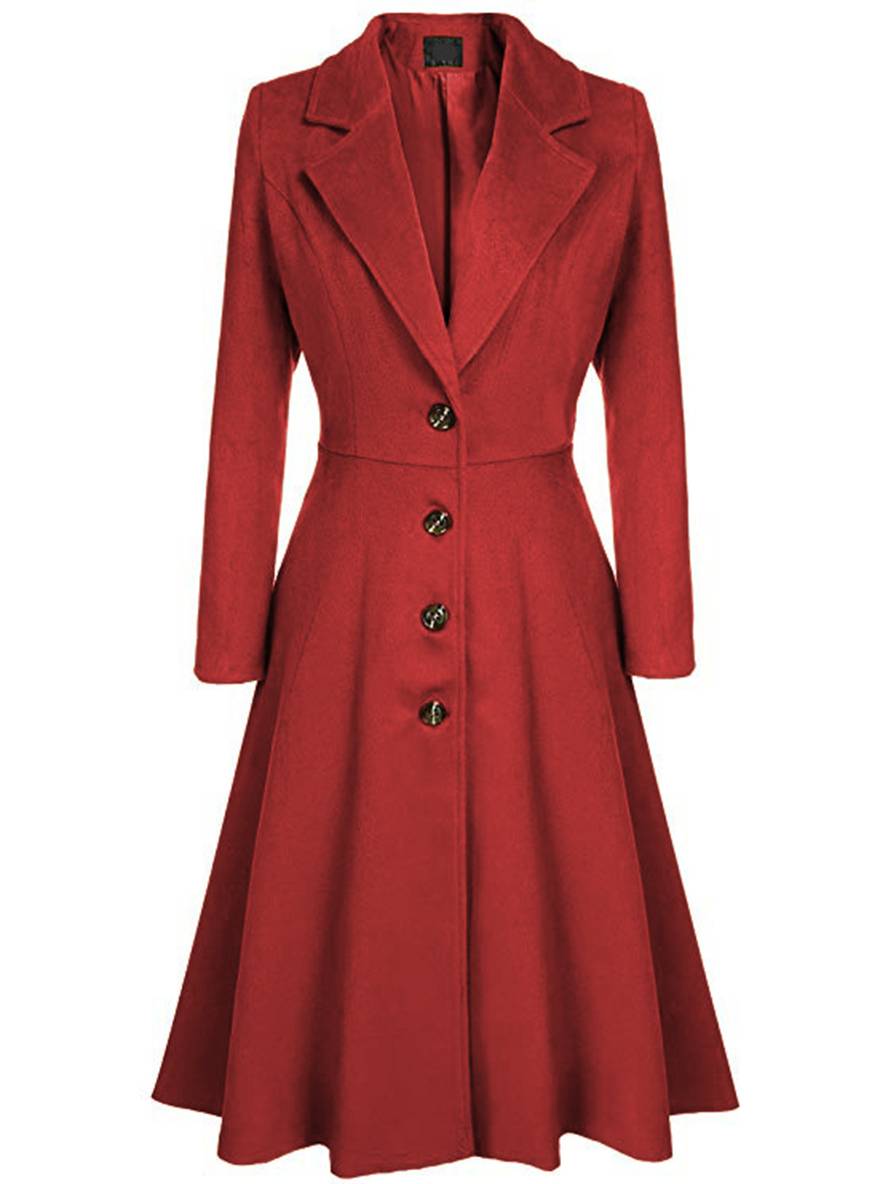 Aurohaya Elegant Wool Trapeze Coat with Button Front Lapel Collar for Women Casual Stylish Winter Jacket