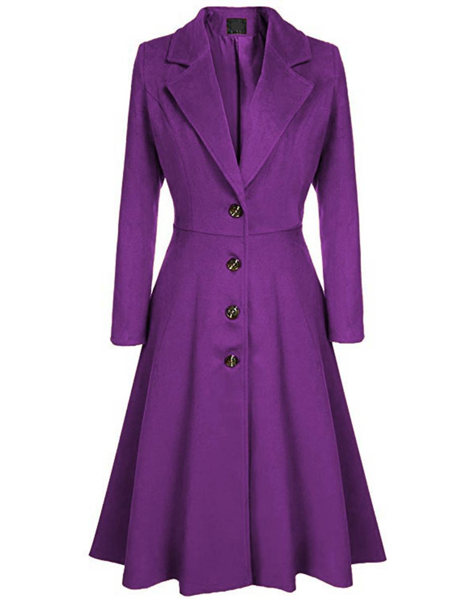 Aurohaya Elegant Wool Trapeze Coat with Button Front Lapel Collar for Women Casual Stylish Winter Jacket