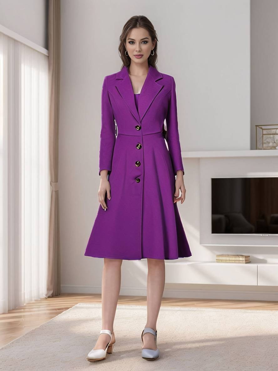Aurohaya Elegant Wool Trapeze Coat with Button Front Lapel Collar for Women Casual Stylish Winter Jacket