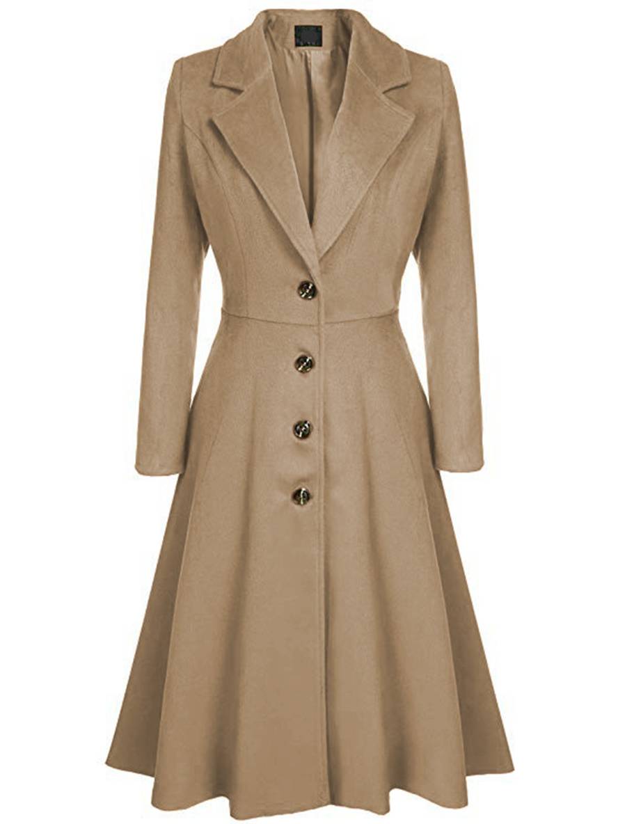 Aurohaya Elegant Wool Trapeze Coat with Button Front Lapel Collar for Women Casual Stylish Winter Jacket