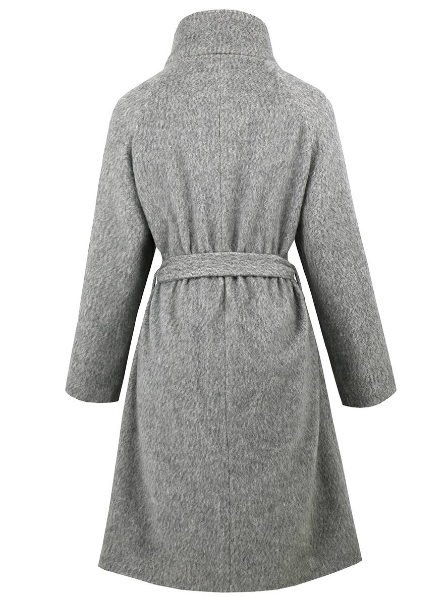 Aurohaya Women’s Wool Blend Belted Long Coat Elegant High Neck Double Breasted Winter Jacket with Pockets