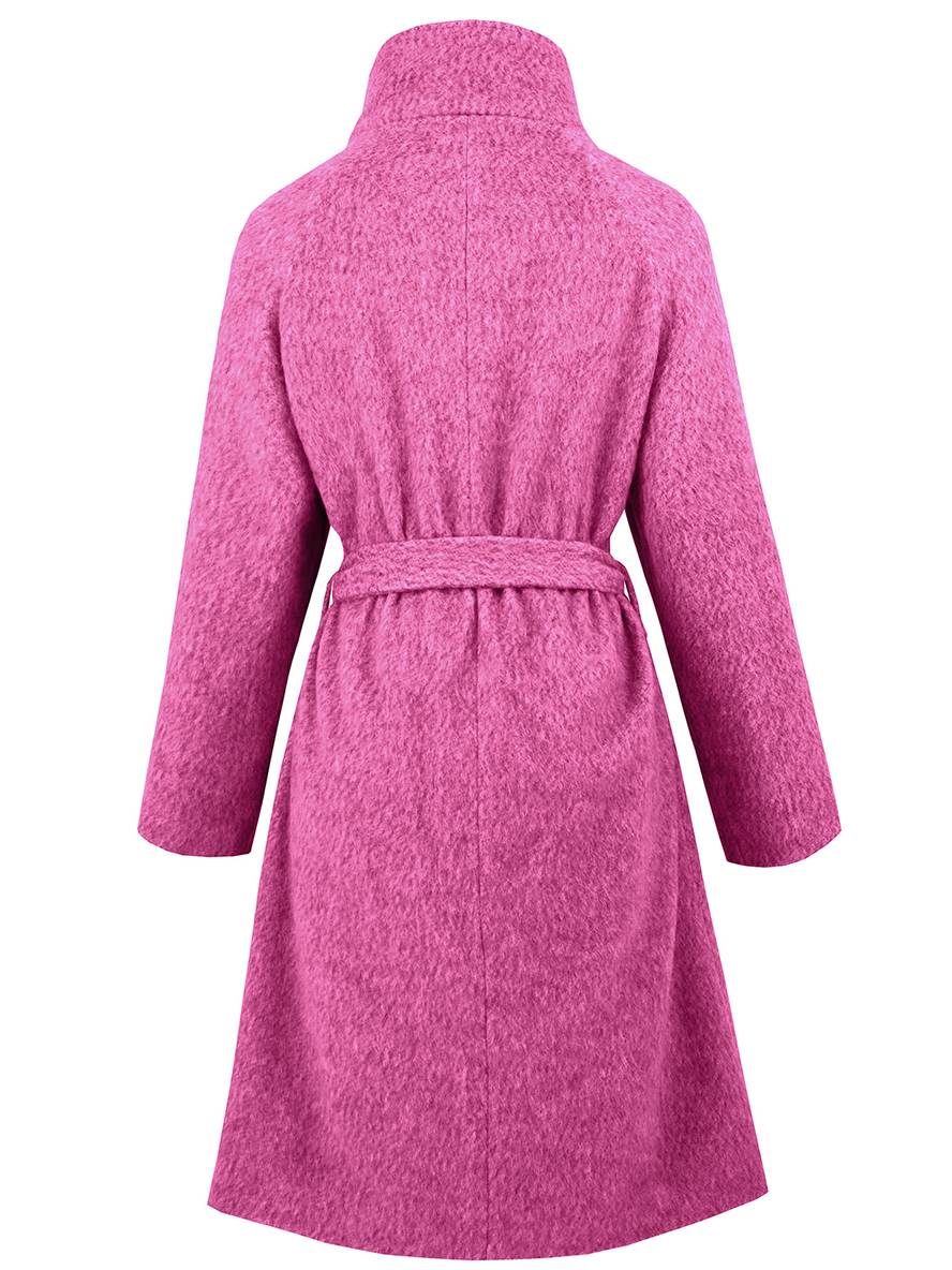 Aurohaya Women’s Wool Blend Belted Long Coat Elegant High Neck Double Breasted Winter Jacket with Pockets