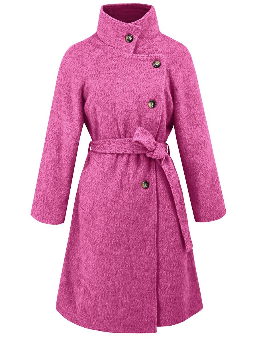 Aurohaya Women’s Wool Blend Belted Long Coat Elegant High Neck Double Breasted Winter Jacket with Pockets