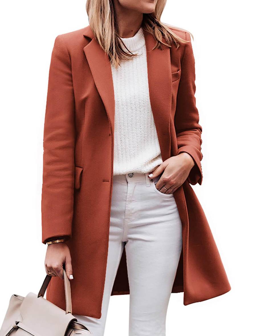 Aurohaya Elegant Wool Coat with Single Breasted Button Closure, Long Sleeves Pockets for Women Classic Black, Casual Fashionable Outerwear