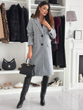 Aurohaya Women's Mid-Length Solid Buttoned Coat with Lapel Collar Pockets