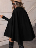 Aurohaya Women's Double Breasted Poncho Coat Batwing Sleeve Wool Blend Short Cape Jacket with Lapel Collar