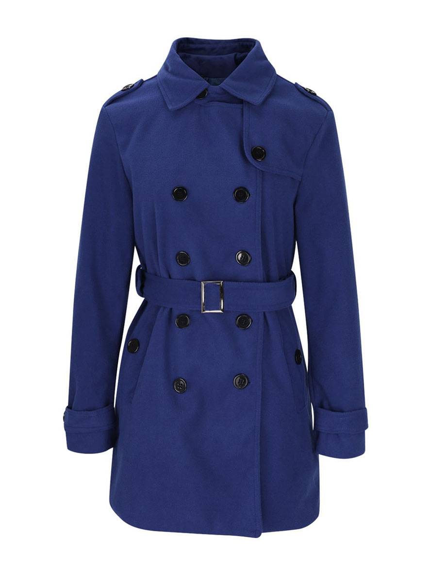 Aurohaya Women's Wool Blend Double Breasted Belted Coat Elegant Mid-Length Lapel Winter Jacket