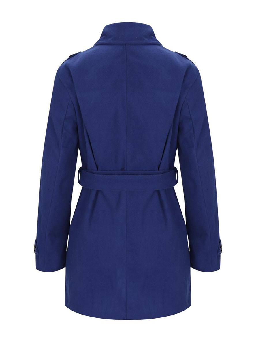 Aurohaya Women's Wool Blend Double Breasted Belted Coat Elegant Mid-Length Lapel Winter Jacket