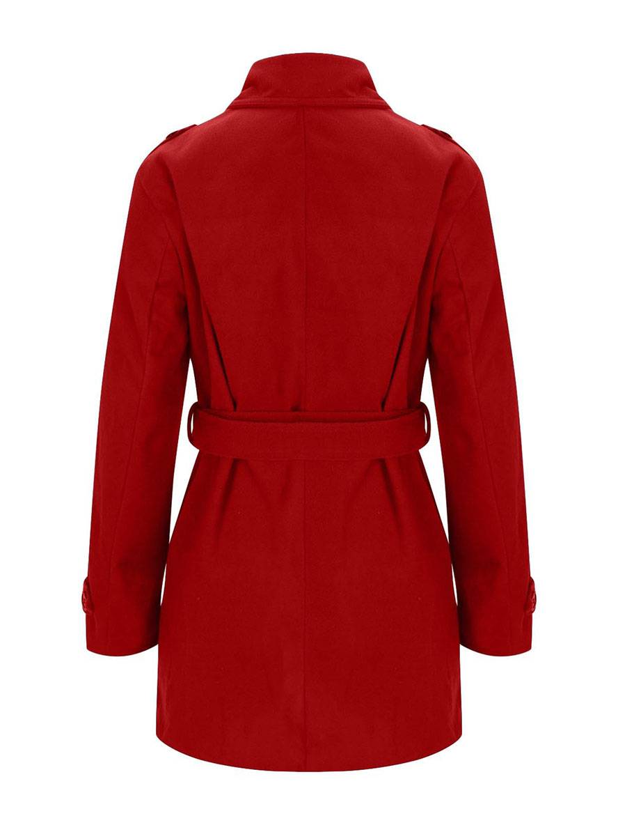 Aurohaya Women's Wool Blend Double Breasted Belted Coat Elegant Mid-Length Lapel Winter Jacket