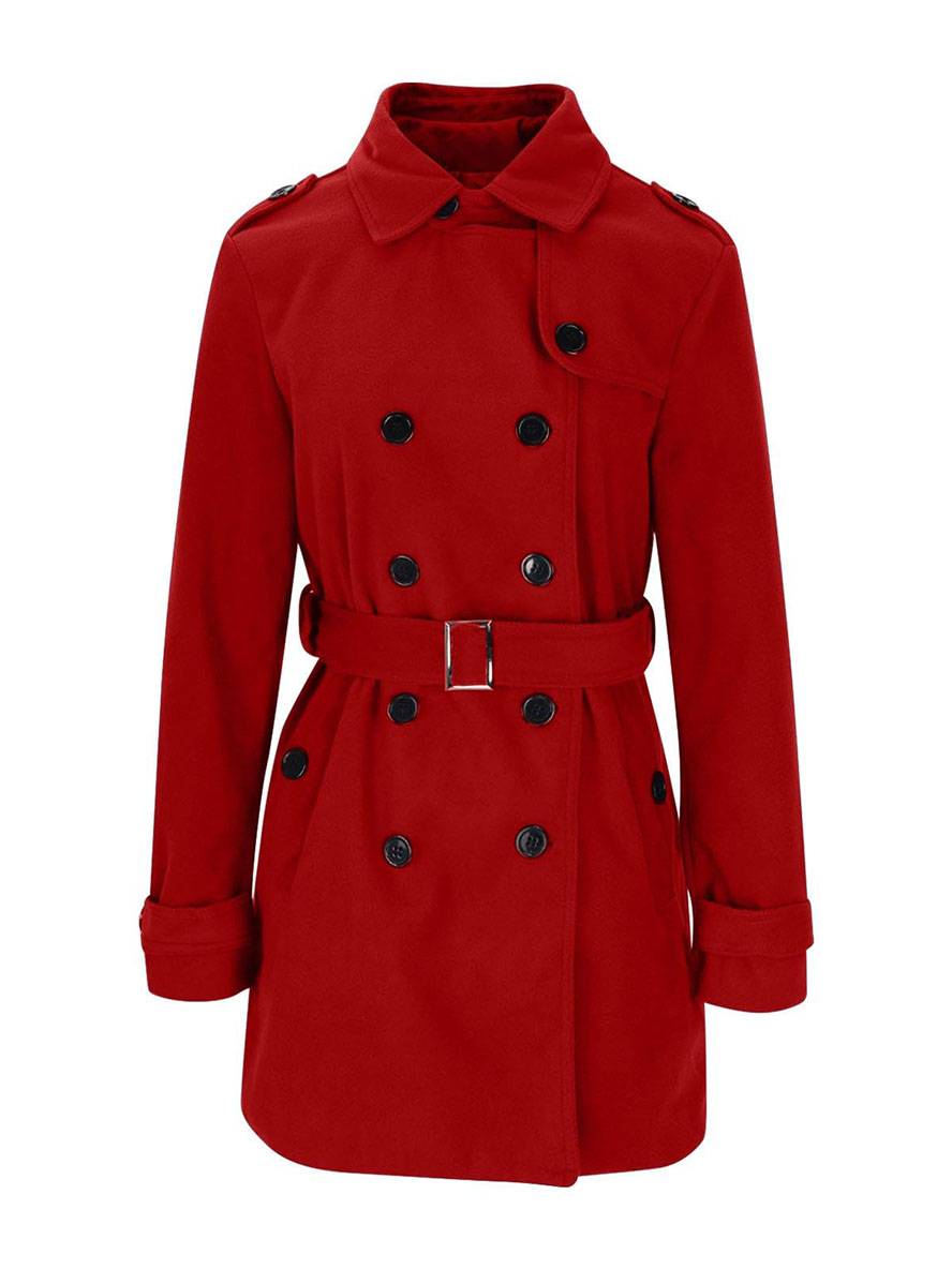 Aurohaya Women's Wool Blend Double Breasted Belted Coat Elegant Mid-Length Lapel Winter Jacket