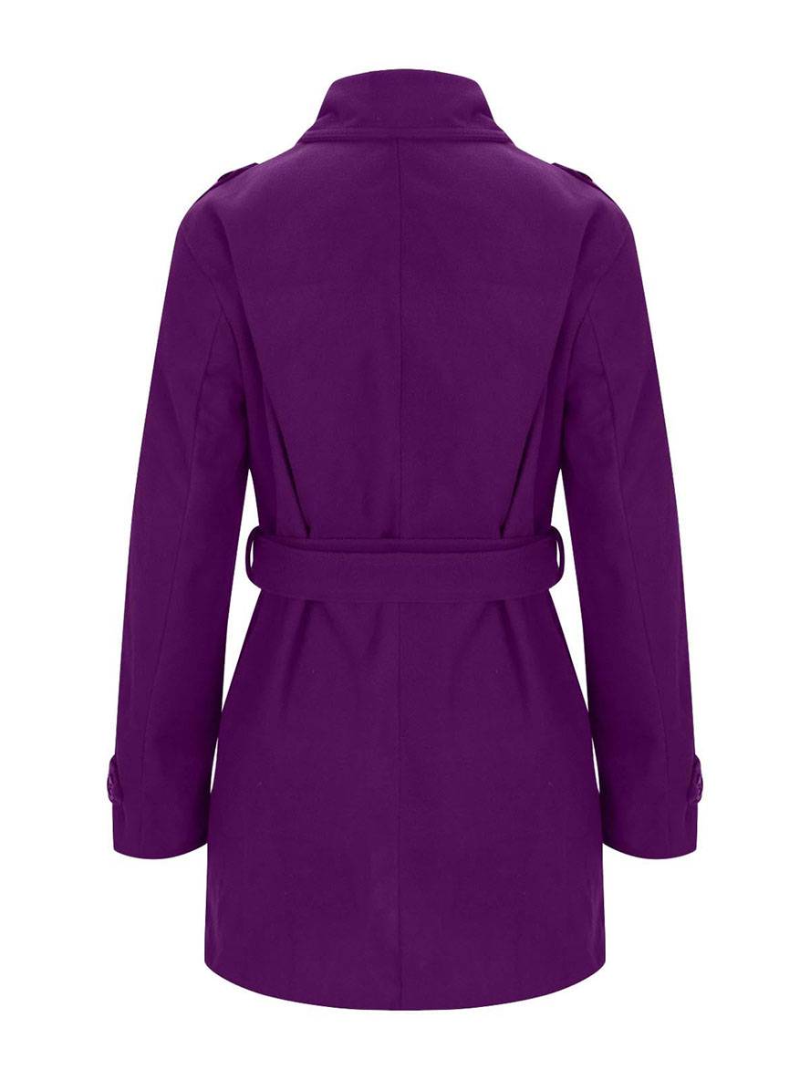 Aurohaya Women's Wool Blend Double Breasted Belted Coat Elegant Mid-Length Lapel Winter Jacket
