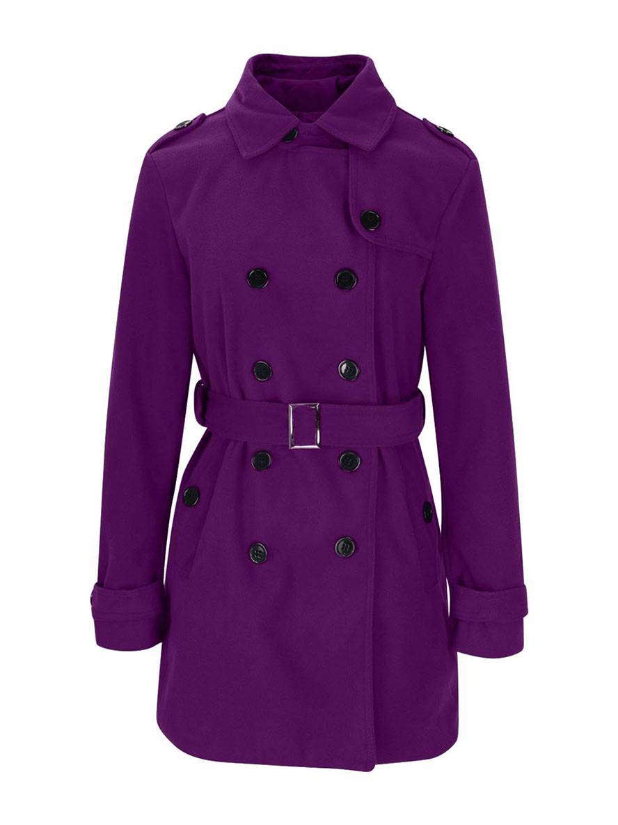 Aurohaya Women's Wool Blend Double Breasted Belted Coat Elegant Mid-Length Lapel Winter Jacket