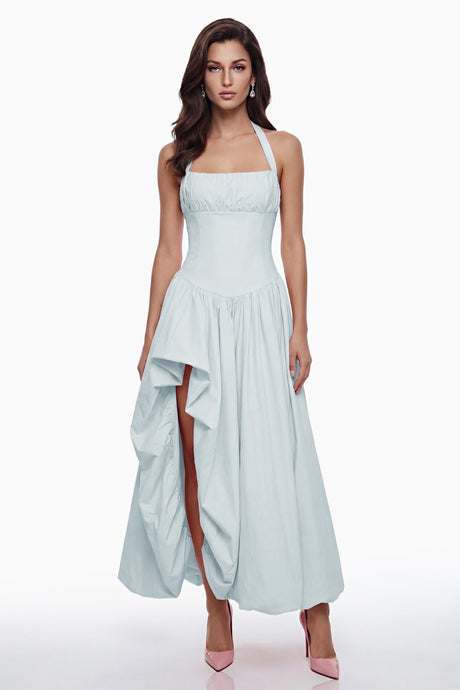 Aurohaya Caiya Blue Sleeveless Maxi Dress with Slit