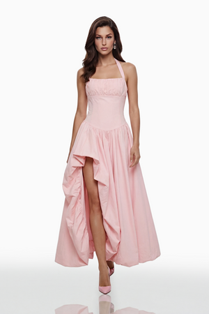 Aurohaya Caiya Pink Sleeveless Maxi Dress with Slit