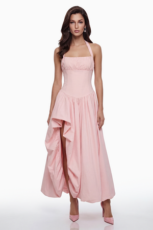 Aurohaya Caiya Pink Sleeveless Maxi Dress with Slit