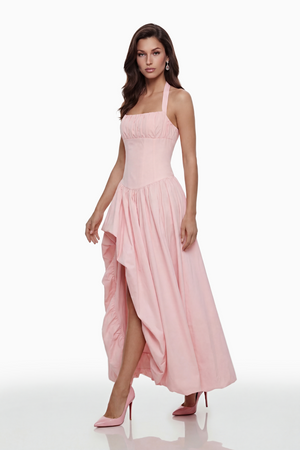 Aurohaya Caiya Pink Sleeveless Maxi Dress with Slit