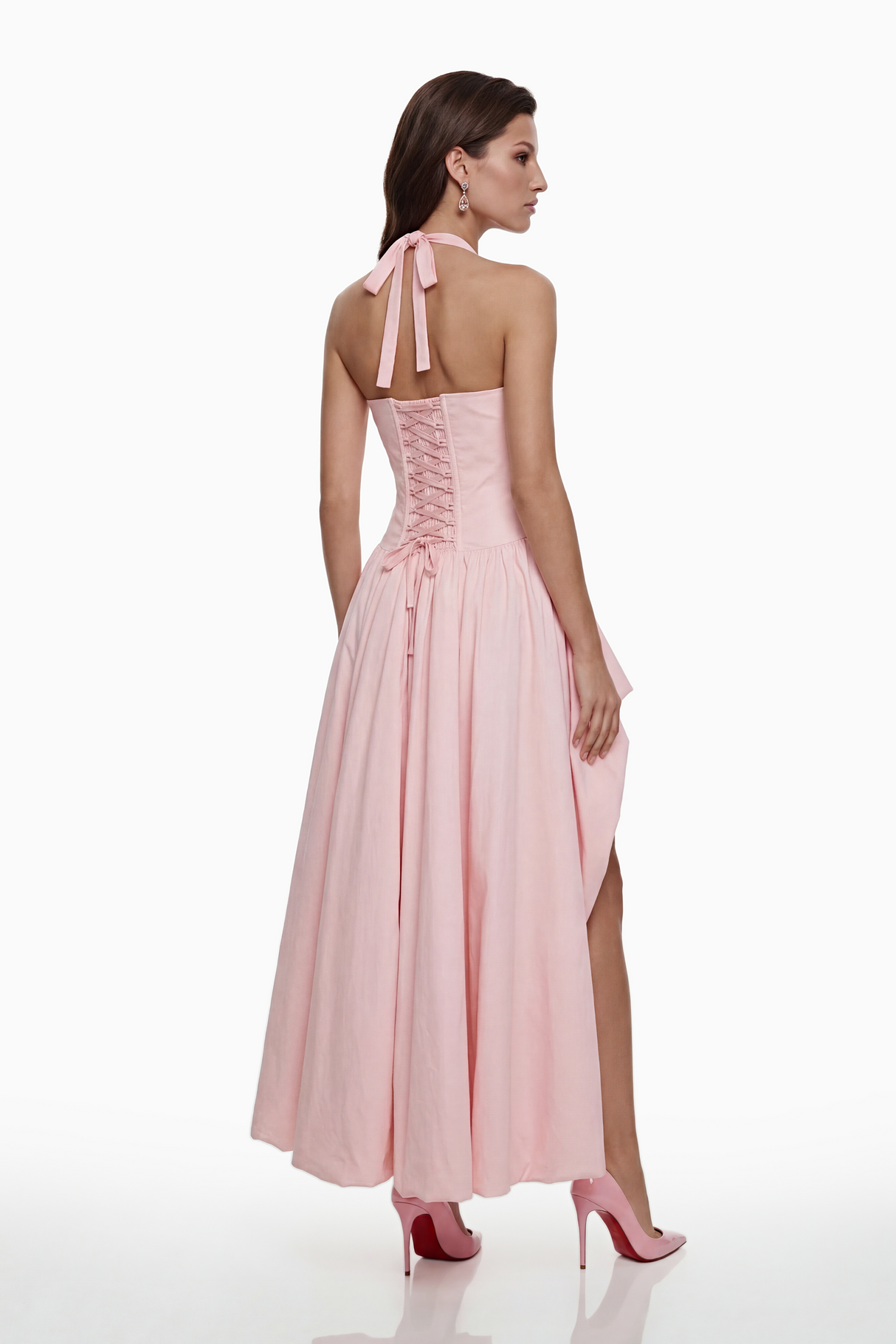 Aurohaya Caiya Pink Sleeveless Maxi Dress with Slit