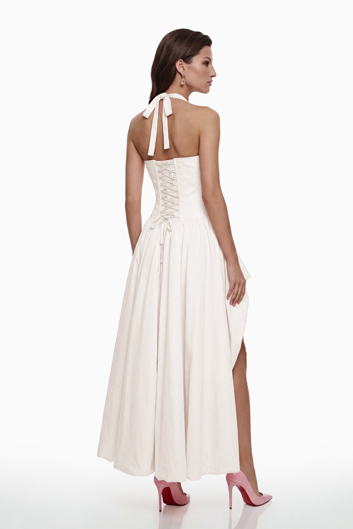 Aurohaya Caiya White Sleeveless Maxi Dress with Slit