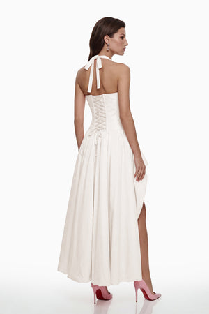 Aurohaya Caiya White Sleeveless Maxi Dress with Slit