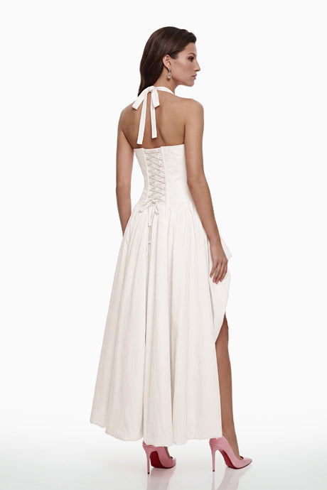 Aurohaya Caiya White Sleeveless Maxi Dress with Slit