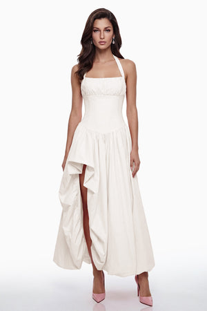 Aurohaya Caiya White Sleeveless Maxi Dress with Slit