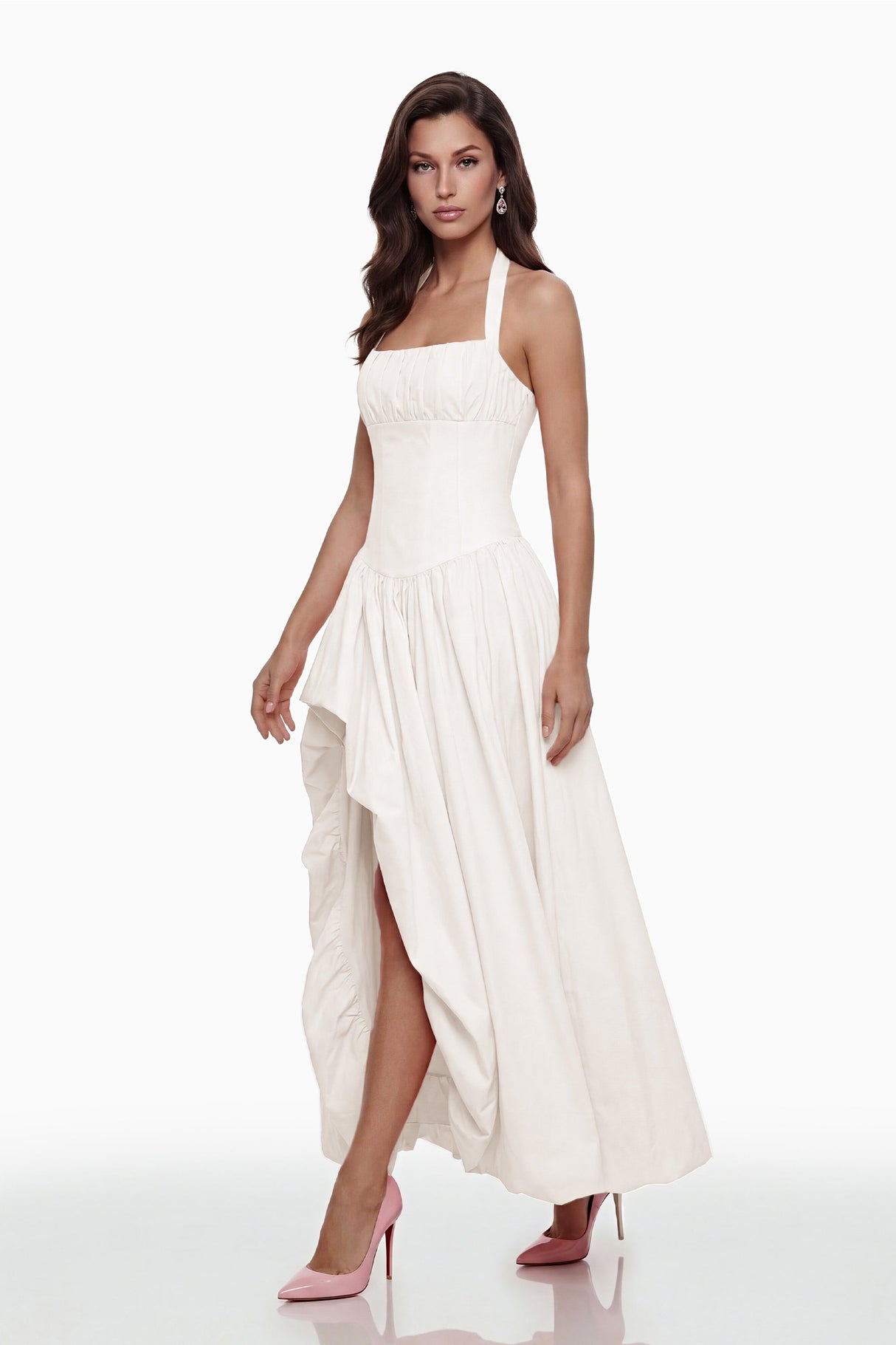 Aurohaya Caiya White Sleeveless Maxi Dress with Slit