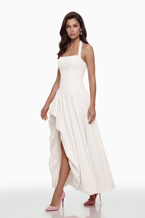 Aurohaya Caiya White Sleeveless Maxi Dress with Slit