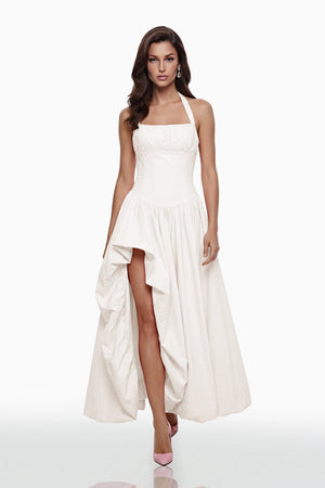 Aurohaya Caiya White Sleeveless Maxi Dress with Slit