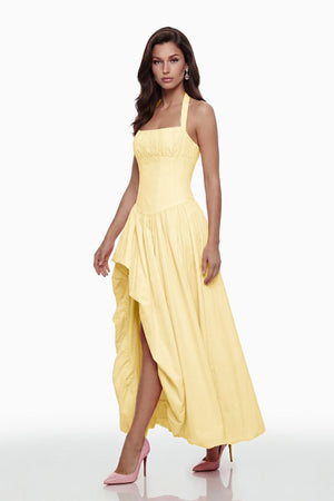 Aurohaya Caiya Yellow Sleeveless Maxi Dress with Slit