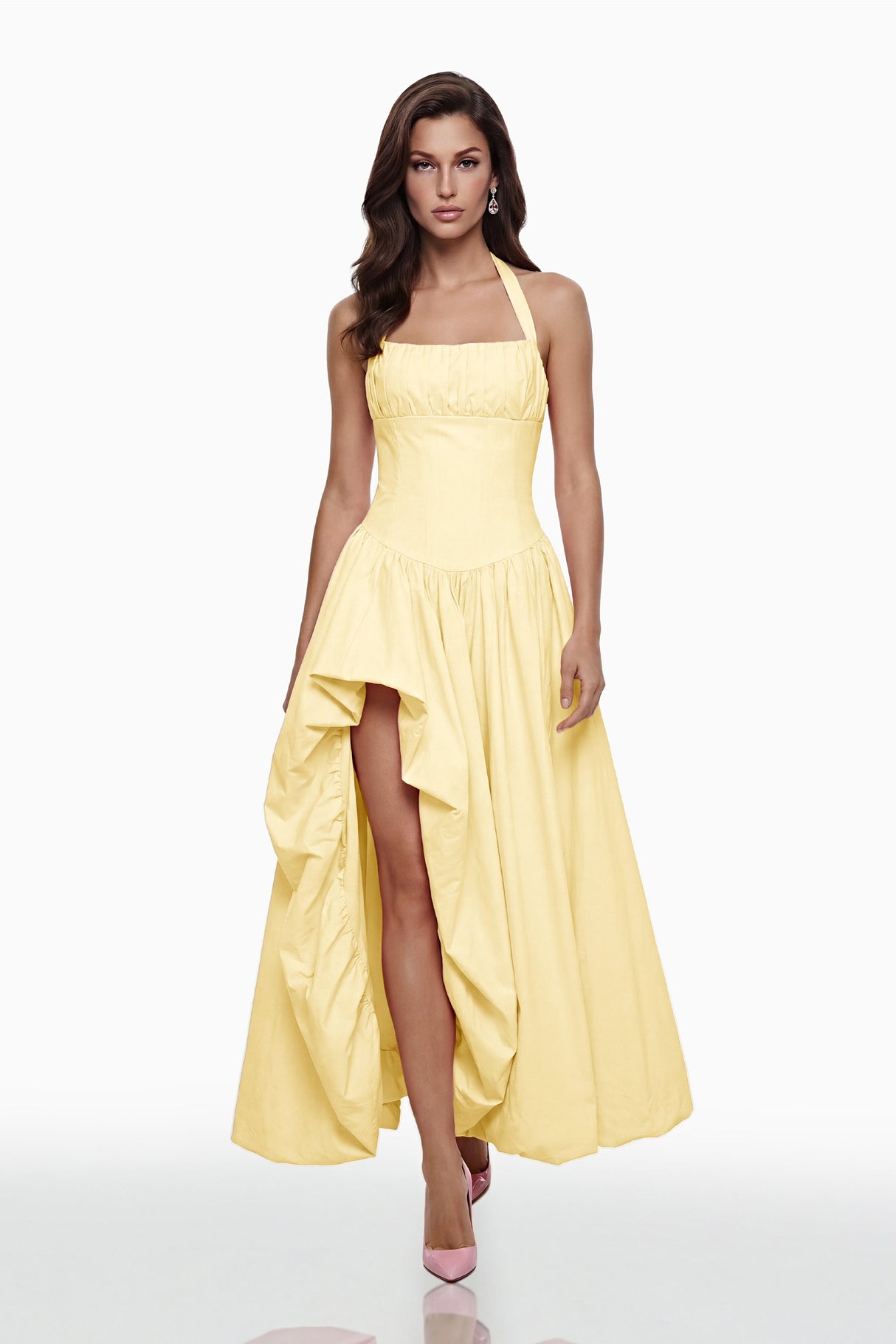 Aurohaya Caiya Yellow Sleeveless Maxi Dress with Slit