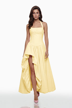 Aurohaya Caiya Yellow Sleeveless Maxi Dress with Slit