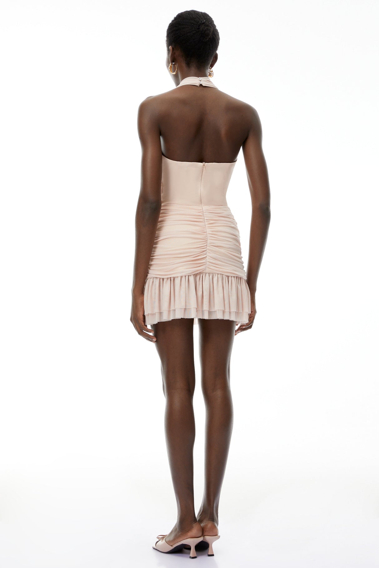Aurohaya Camille Pink Halterneck Ruched Mini Dress