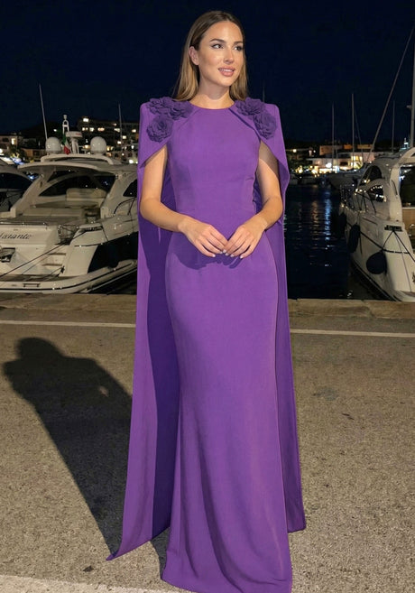 Floral Detail Cape Maxi Dress Purple