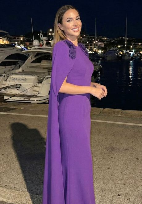 Floral Detail Cape Maxi Dress Purple