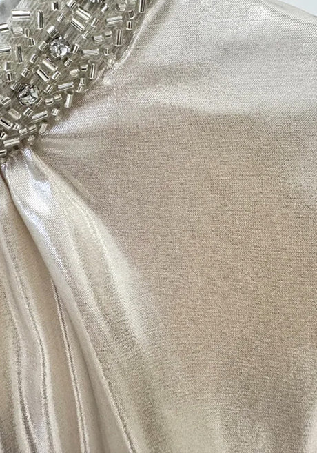 Cape Sleeve Pleated Maxi Dress Champagne