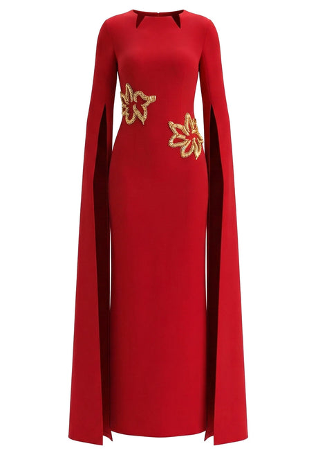 Cape Sleeve Star Detail Maxi Dress Red