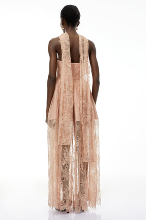Aurohaya Cassidy Pink Floral Appliqué Maxi Dress