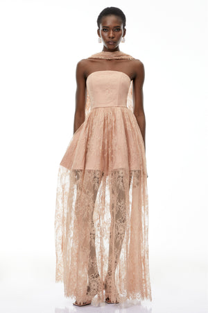 Aurohaya Cassidy Pink Floral Appliqué Maxi Dress