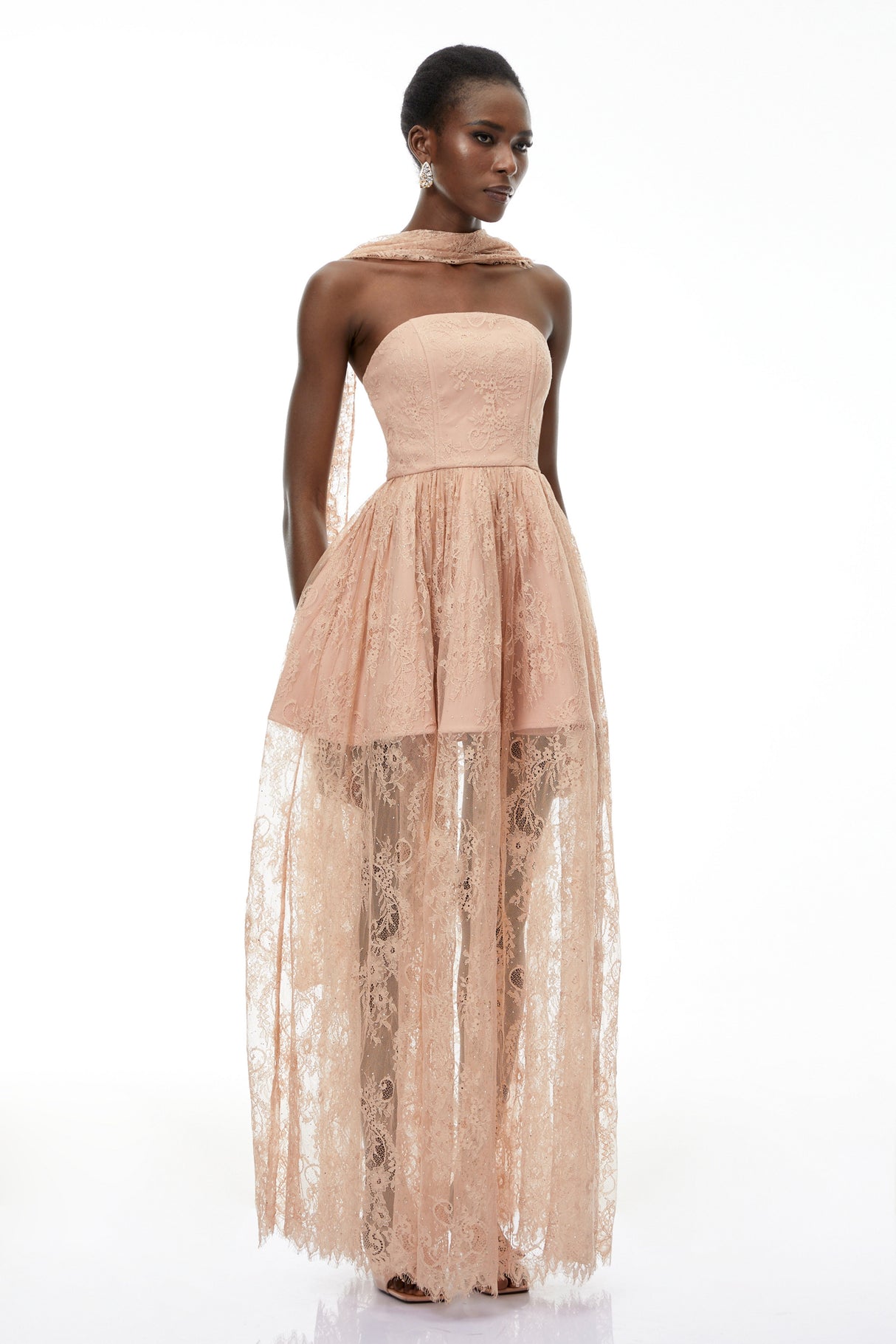 Aurohaya Cassidy Pink Floral Appliqué Maxi Dress